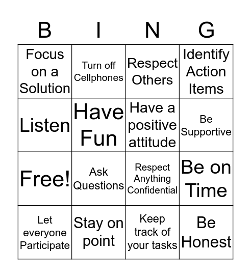 Ground Rules Bingo Card