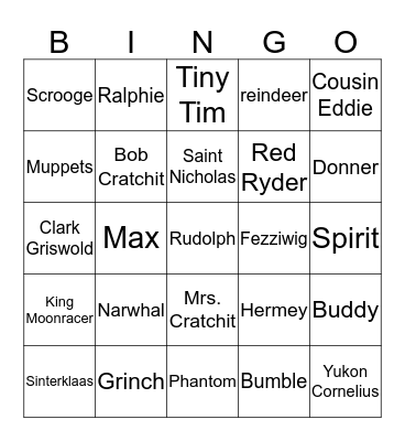 Holiday Characters Bingo Card