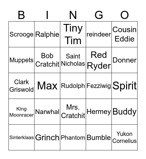Holiday Characters Bingo Card