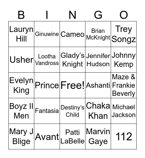 R&B BINGO Card