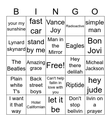 Classic songs  Bingo Card