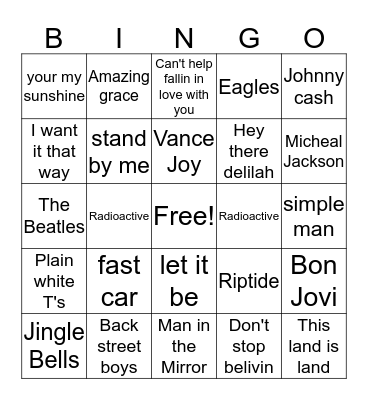 Classic songs  Bingo Card