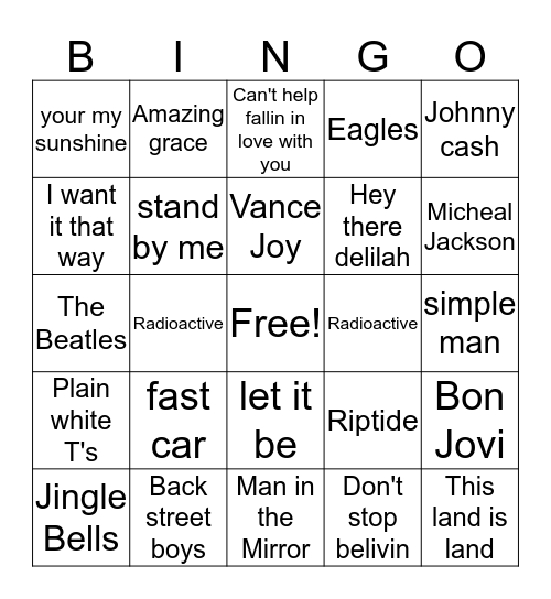 Classic songs  Bingo Card