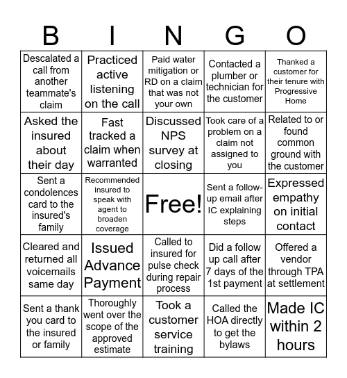 Thinking Of Our Customers Bingo Card