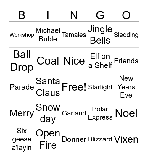 Holiday Bingo Card
