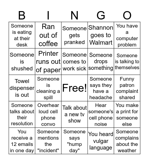 Office Bingo Card