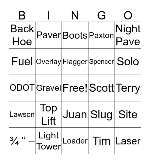 Signature Paving Bingo Card