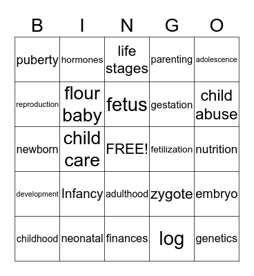 Child Development Bingo Card