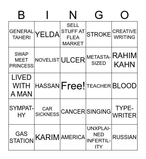 Kite Runner Review 11-14 Bingo Card