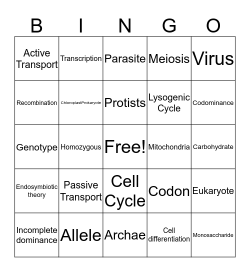 Biology Midterm Bingo Card