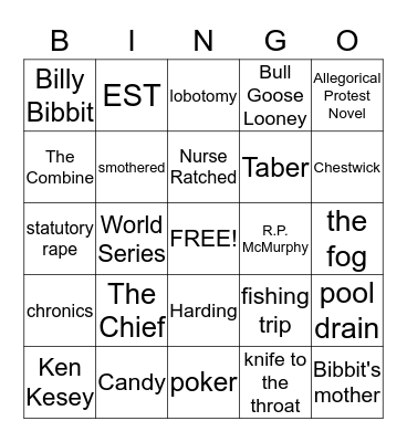 One Flew Over the Cuckoo's Nest Bingo Card