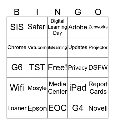 Technology Department Meeting Bingo Card
