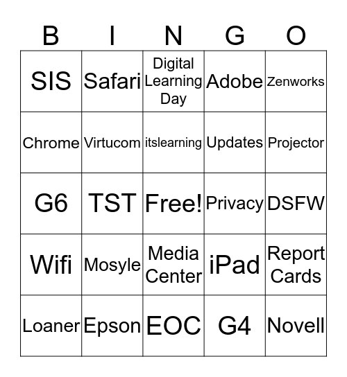 Technology Department Meeting Bingo Card