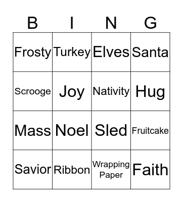 Christmas Spirit Week Bingo Card