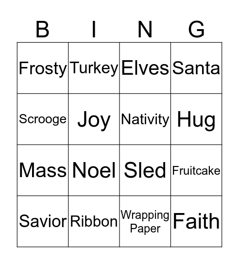 Christmas Spirit Week Bingo Card