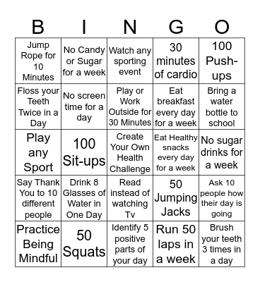 KCAE Health Challenge  Bingo Card