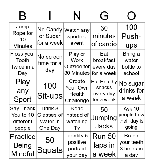 KCAE Health Challenge  Bingo Card