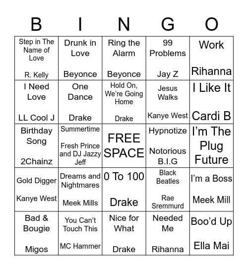 HIP HOP MUSIC Bingo Card