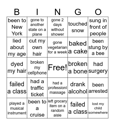 I HAVE NEVER Bingo Card