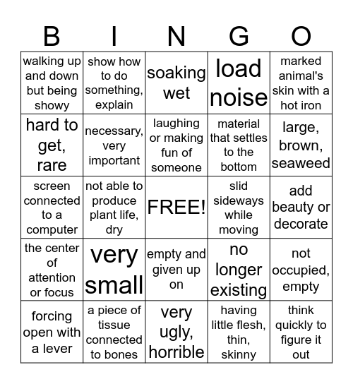 Vocabulary Review Bingo Card