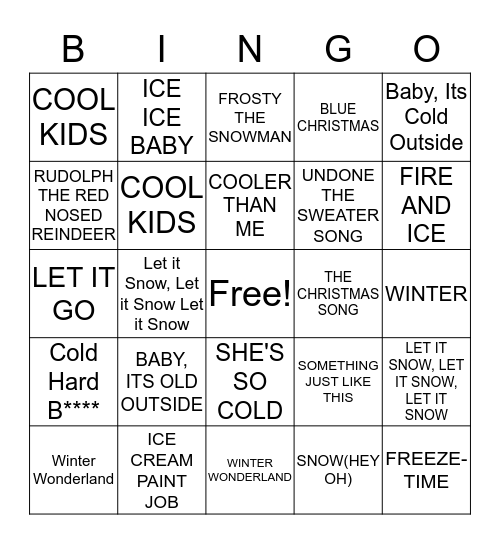 Baby, It's Cold Outside Bingo Card
