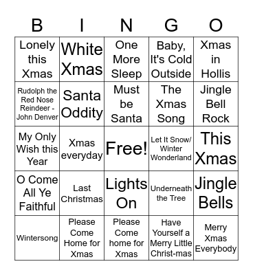 Christmas Song Bingo Card