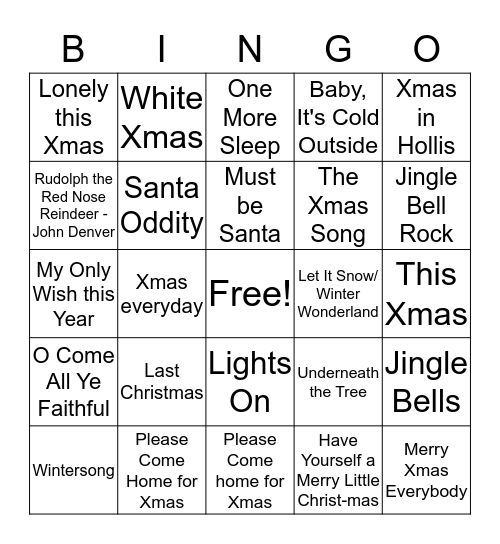 Christmas Song Bingo Card