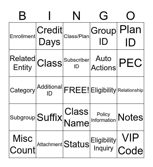 Facets Bingo Card