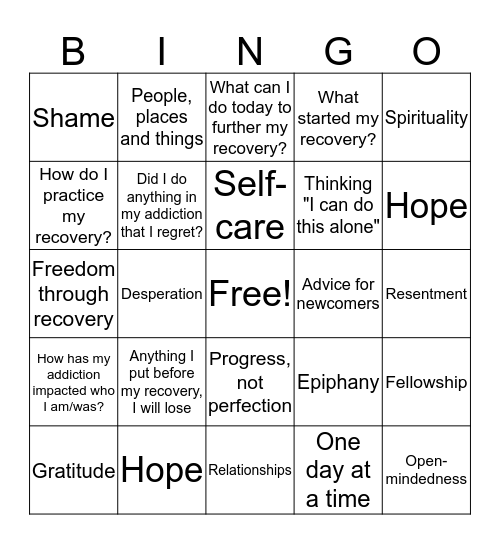 R2R Recovery Bingo Card