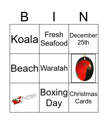 Christmas in Australia Bingo Card