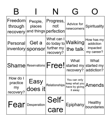 R2R Recovery Bingo Card