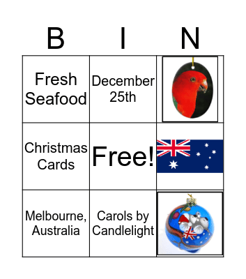 Christmas in Australia Bingo Card