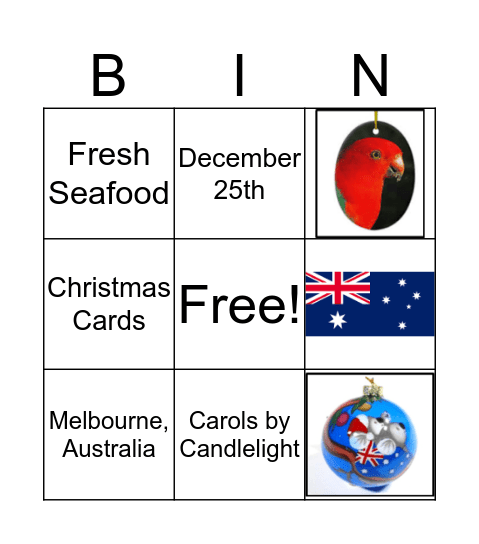 Christmas in Australia Bingo Card