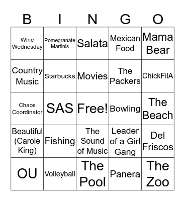 Paige's 30th Birthday Bingo Card