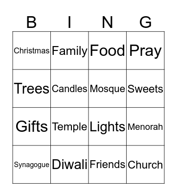 Holidays Around the World Bingo Card