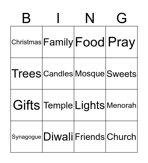 Holidays Around the World Bingo Card