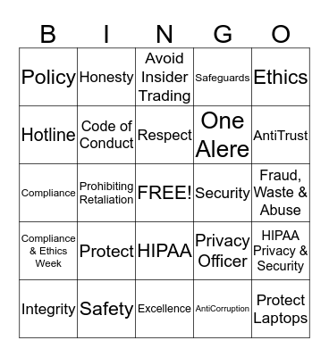 2014 Compliance Awareness Bingo Card