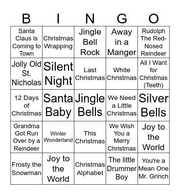 Christmas Songs Bingo Card