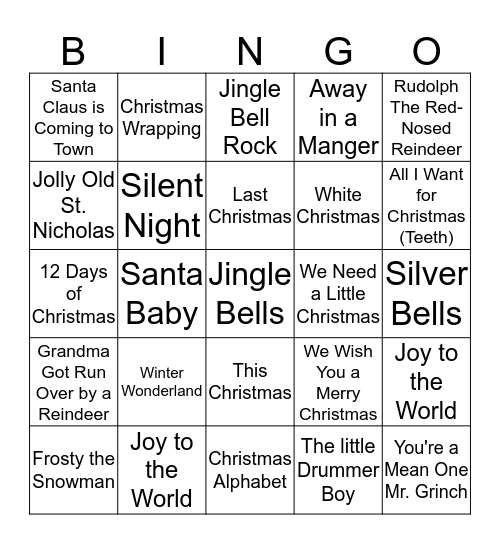 Christmas Songs Bingo Card