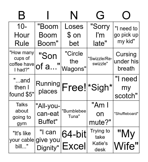 J.R. Clichés Bingo Card