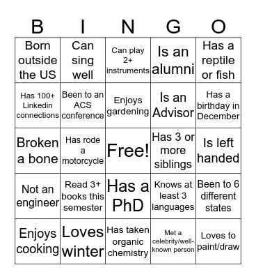 Icebreaker Bingo Card