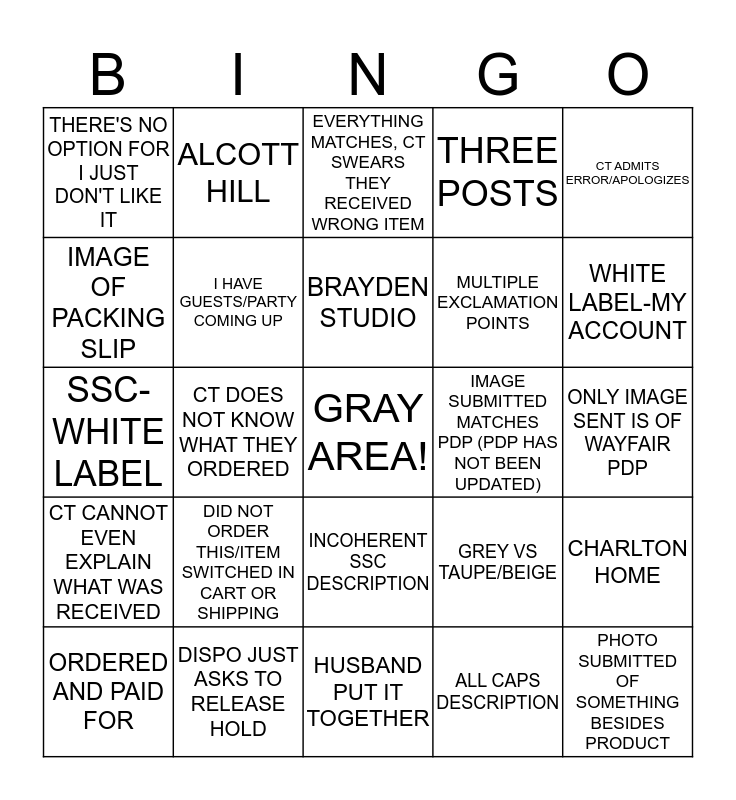 AIRING OF GRIEVANCES BINGO Card