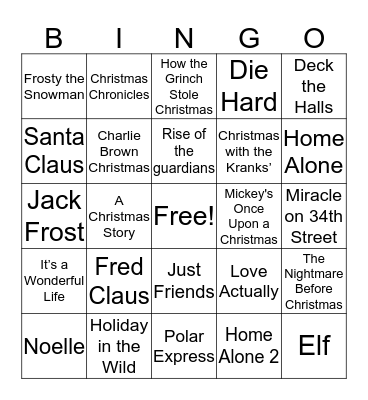 Christmas Movie Bingo Card