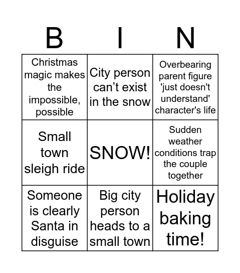 Holiday Movie Tropes! Bingo Card