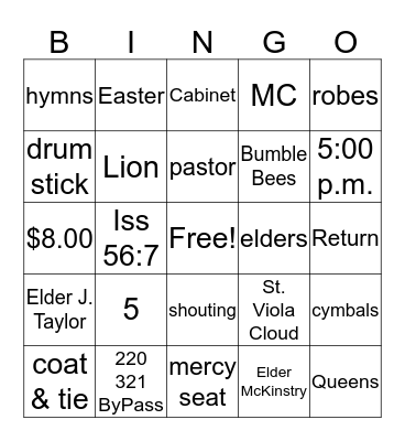 House of Prayer Bingo Card