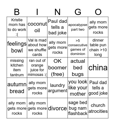 Marchmount Holiday Bingo Card