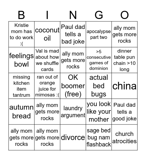 Marchmount Holiday Bingo Card