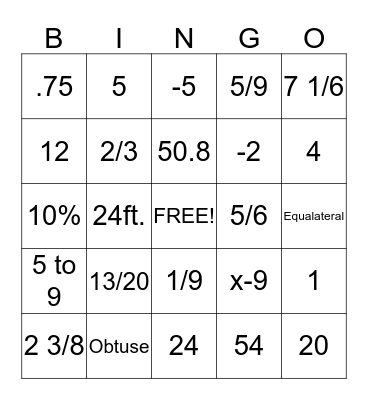 Math Bingo Card