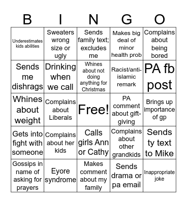 Holiday Bingo Card