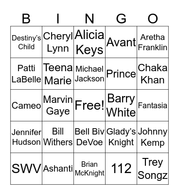 R&B Bingo Card